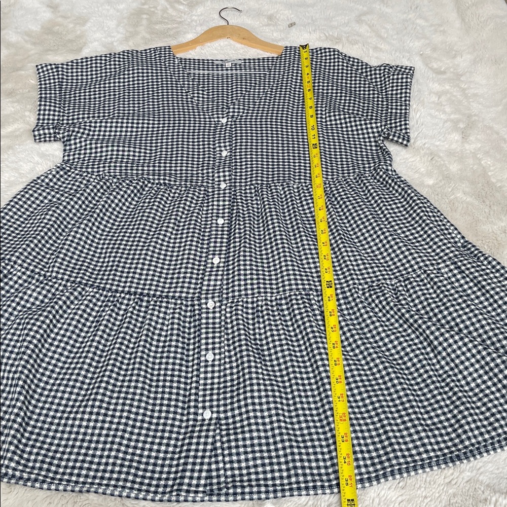 Madewell Cuff-Sleeve Button-Front tiered Mini Dress in Gingham Check XL - Picture 7 of 9